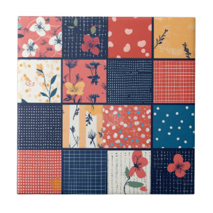Colcha de retalhos florais em azul marinho vintage