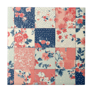 Colcha Floral de Cottage Pastel em Índigo e Pêsseg