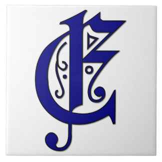 Colchester - Letra E, Azulejo de Monograma Azul