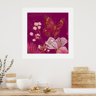 Coleção Borboleta Rosa pôster quadrado