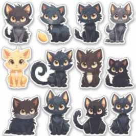 Coleção De Adesivos Cute Cats (12 Gatos)