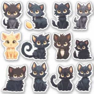 Coleção De Adesivos Cute Cats (12 Gatos)