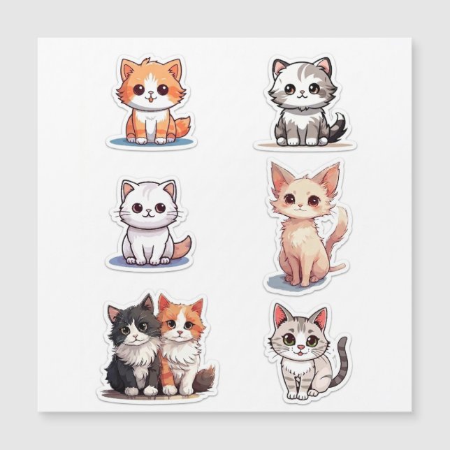 Coleção de Adesivos de Chibi Gatinho Super Fofos - (Frente)