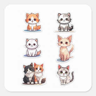 Coleção de Adesivos de Gatinho Chibi Super Fofos -