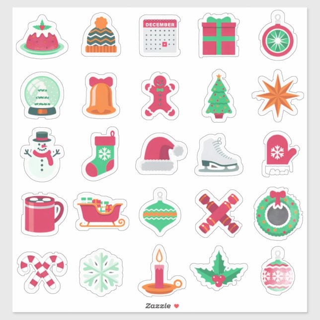 Coleção de Adesivos Festivos de Natal (Folha)