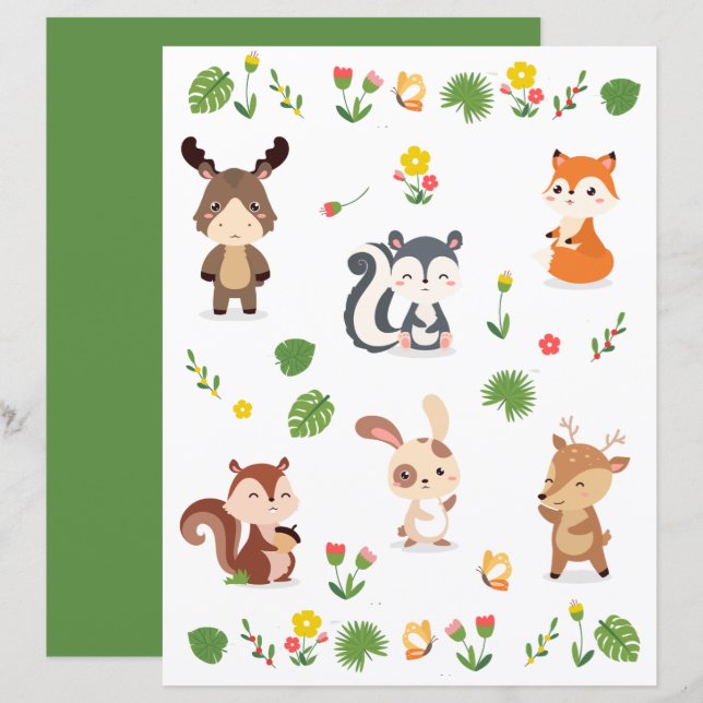 Coleção de Animais Florestais 2 Papel de Marcação (Frente/Verso)