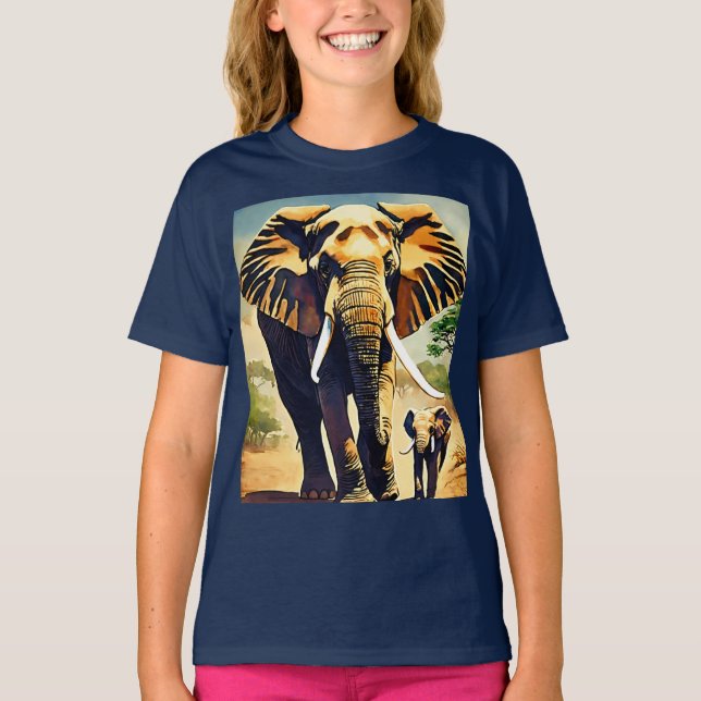 Coleção de Camisas de Aquarela da Família Elefante (Frente)