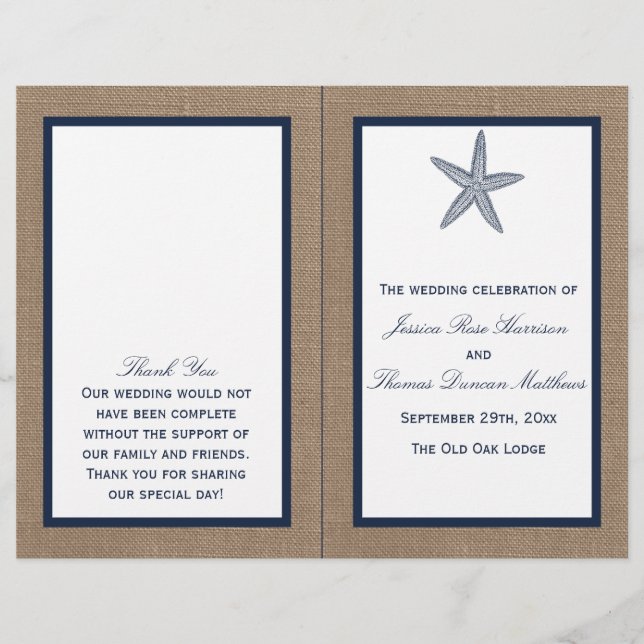 Coleção de Casamentos de Praia de Starfish Burlap, (Frente)