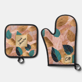 Coleção de Folhas Douradas de Boho Rosa Moderno