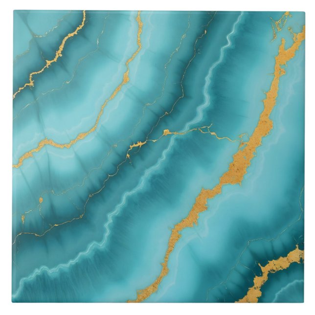 Coleção de Mármore Dourada Azul Turquesa Popular (Frente)