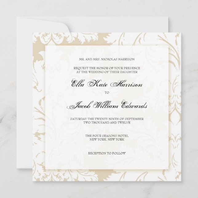 Coleção Dourada do Damask| Convite Para Casamento (Frente)