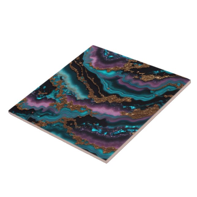 Coleção Moderna Dourada Rosa Azul do Oceano Marble (Lateral)