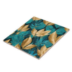 Coleção Popular Turquesa Dourada Boho Leaves