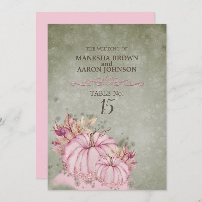 Colheita de Abóbora ROSA - Cartão de Mesa Plano (Frente/Verso)