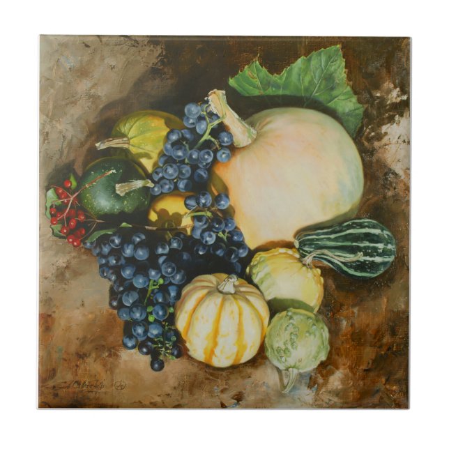 Colheita de outono com Pumpkins, Nuvens (Frente)
