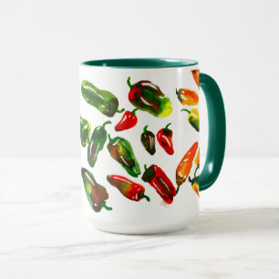 Colheita Rica de Pimentões Caneca de Arte em Aquar