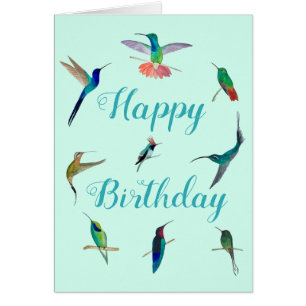 Colibris do cartão de aniversário tropical de
