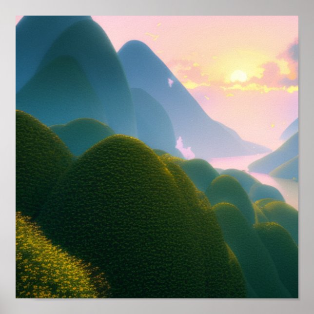 Colinas verdes pelo rio Poster (Frente)