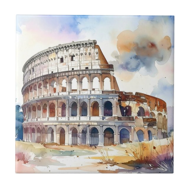 Coliseu Roma, Itália, em estilo aquarela (Frente)