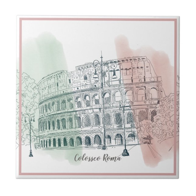 Coliseu Romano Cores da Bandeira Italiana Caneta e (Frente)