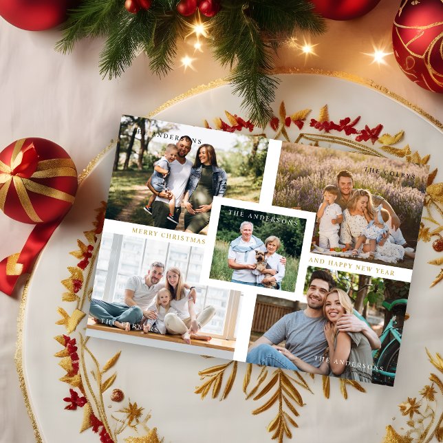 Collage Minimalist Merry Christmas Photos Family (Collage Minimalist Merry Christmas Photo Family Holidays Magnet Card.)