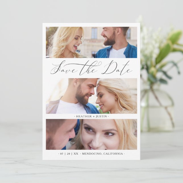 Collage Trendy Script 3 Wedding Engagement Photos (Em pé/Frente)