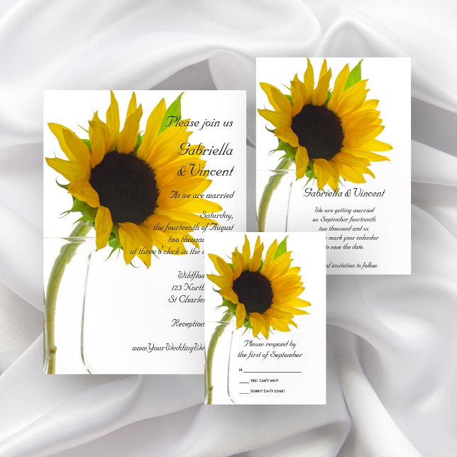 Convite Girassol Amarelo no Casamento Branco Zazzle Brasil