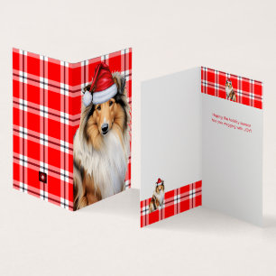 Collie Dog com Natal de Xadrez Vermelha Férias