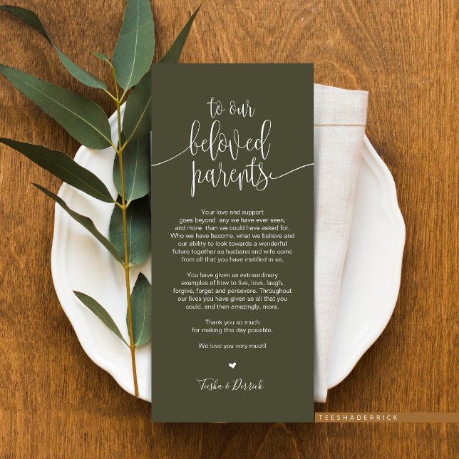 Colocar Cartões de agradecimentos de Configuração  (Wedding Dinner or Elopement Brunch Place Setting Thank You Card, In Modern Rustic Olive Green)