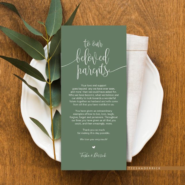 Colocar Cartões de agradecimentos de Configuração  (Wedding Dinner or Elopement Brunch Place Setting Thank You Card, In Modern RusticSage Green Greenery)