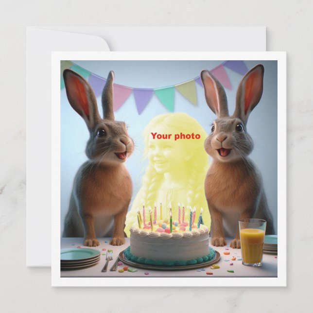 Coloque meu rosto na foto, cartão de lebres e cria (Frente)