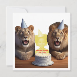 Coloque meu rosto na foto, cartão de leões e crian