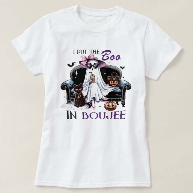 Coloquei o boo na camiseta da mulher do Boujee Hal (Frente do Design)