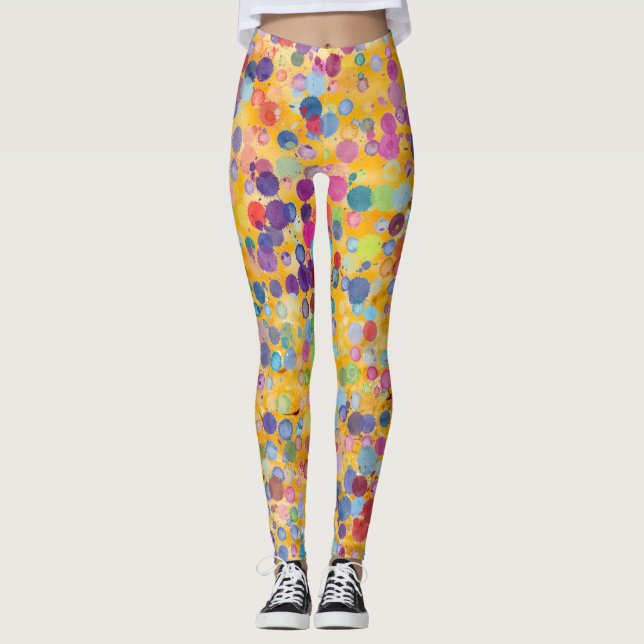 Coloração Amarela Colorida Yoga Pants Leggings (Frente)