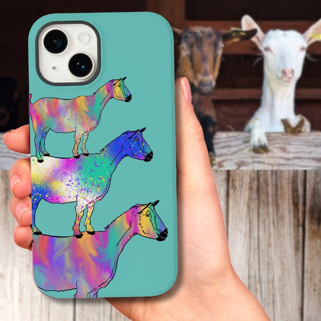 Coloração aquosa de Caprinos Coloridos (Goats climbing on things colorful goat illustration mobile phone case with personalized name)