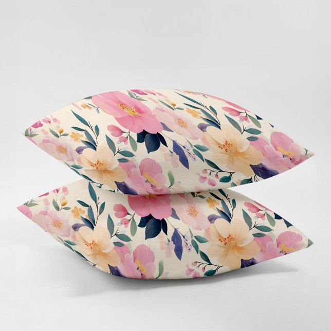 Coloração d'água das rosas rosa com serenidade flo (Blooming Serenity Pink Roses Watercolor Pillow Case)