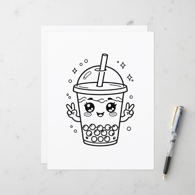 Coloração de chá de boba kawaii (Frente/Verso In Situ)