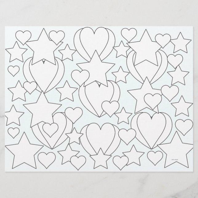 Coloração De Corações E Estrelas (Frente)