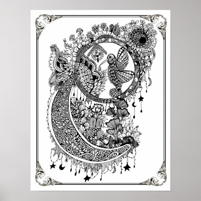 Coloração do Poster "Néctar de Hummingbird da Sra. (Frente)