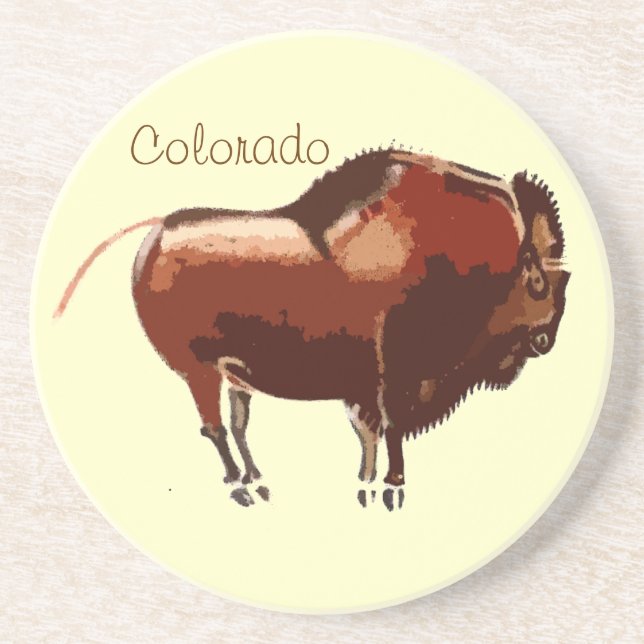 Colorado Bisonte Pintado Porta-copos de Arenito (Frente)