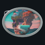 Colored skull head<br><div class="desc">A skull head has been completely colored in an abstract style to bring you into the world of creativity and surreal design, in the style of photo-realistic landscapes, tropical landscapes, futuristic realism, pixelated realism, light crimson and sky-blue, surrealistic dreamscapes</div>