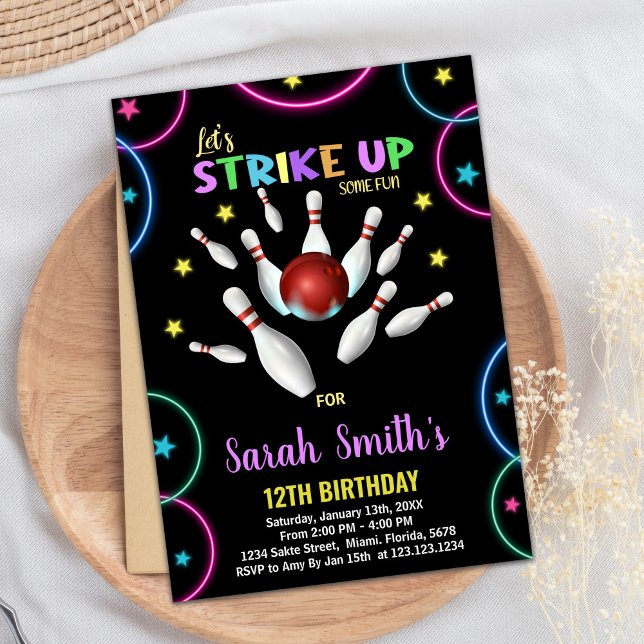 Colores Pretas Boliche Arco-Íris Convites de Anive (Black Colors Rainbow Bowling Birthday Invitations)