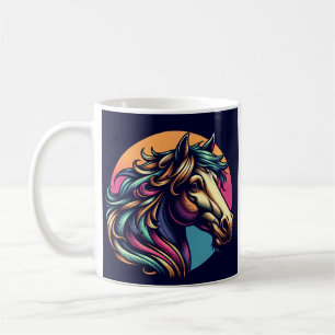 Colorfu arco-íris cabeça de cavalo café xícara de
