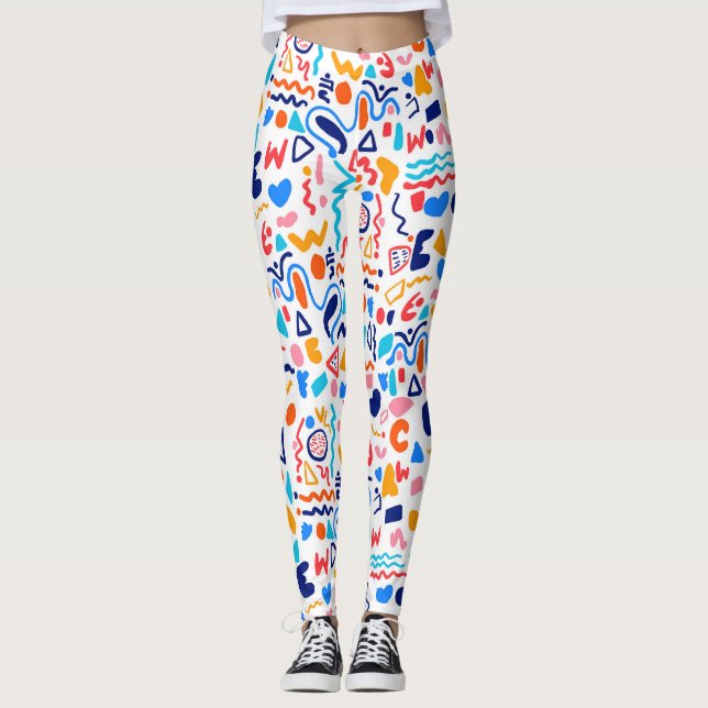 Colorful Abstract Doodle Leggings – Retro 90s Play (Frente)