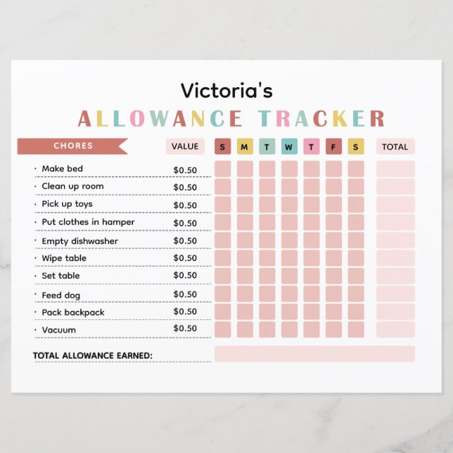 Colorful Allowance Tracker for Kids Chores (Frente)