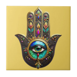 Colorful Brown Gold Hamsa Rainbow Color Third Eye
