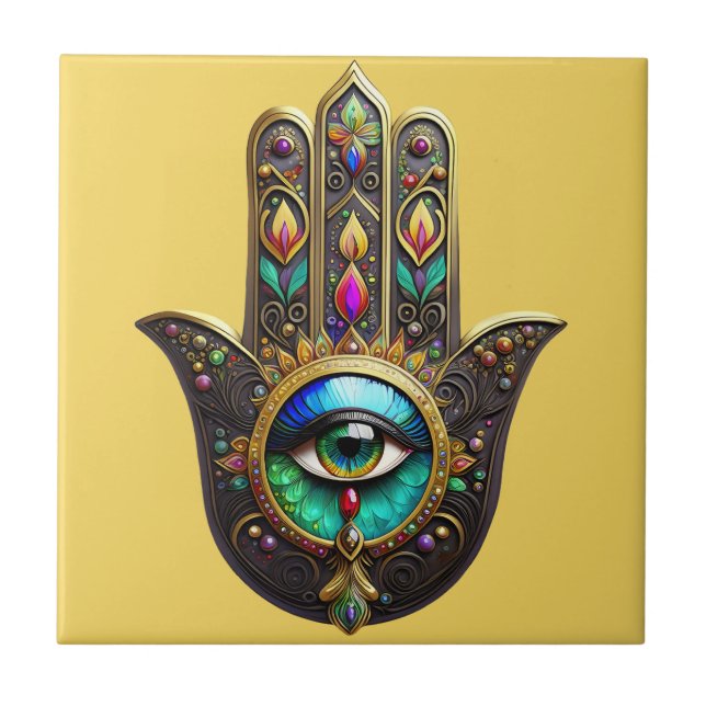Colorful Brown Gold Hamsa Rainbow Color Third Eye (Frente)