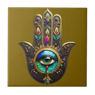 Colorful Brown Gold Hamsa Rainbow Color Third Eye