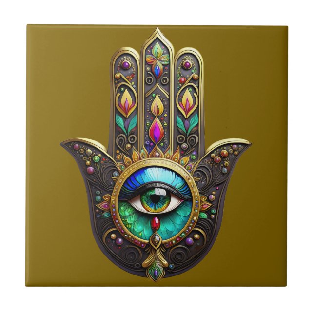 Colorful Brown Gold Hamsa Rainbow Color Third Eye (Frente)