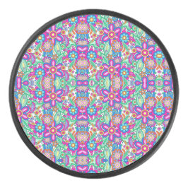 Colorful circular floral pattern with symmetrical 